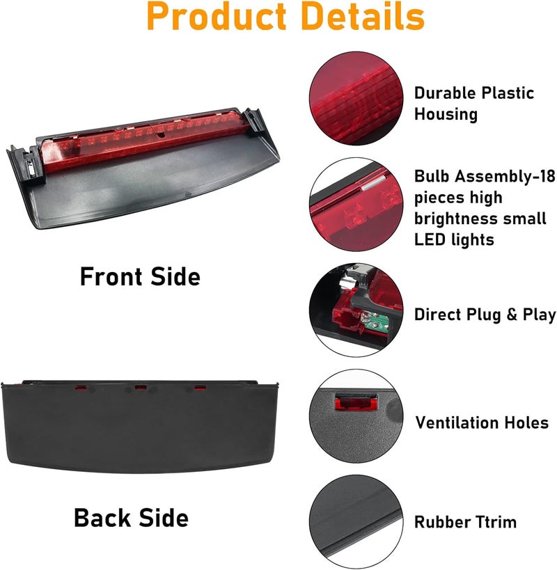 Abodvu Center Brake Light Assembly Compatible with Audi A5/S5 2008-2017,Third Brake Light with 18 Smal Red Lamp Bulbs,Center High Mount Stop Lamp Replacement for 8T0945097B - Image 4